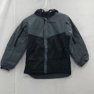 Columbia Kids Gray Black Full Sleeve Hooded Windbreaker Jacket Size Medium